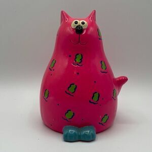 Neon Bright Pink Ceramic Cat Bank